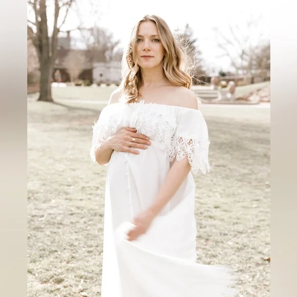 chinese dress ladies PinkBlush White Lace Off Shoulder Maternity Photoshoot Gown/Dress main image 1